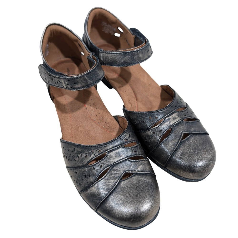 Rockport Metallic Pewter Bronze Leather Mary Jane Comfort Heels Velcro Strap 8.5 - Picture 12 of 12
